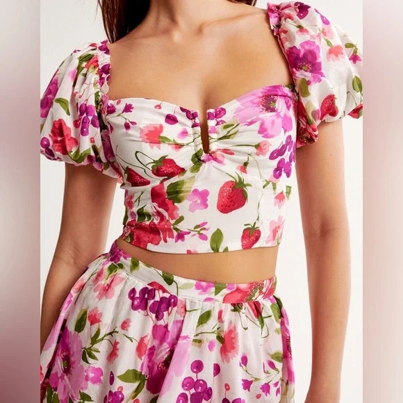 Abercrombie Pink Floral Crop Top and Ruffled Tiered Maxi Skirt Set - Picture 4 of 5